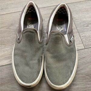 Vans Men's Taupe and White Slip-On Sneakers